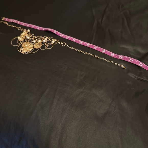 Gold Floral Statement Necklace with Pearl Accents - Picture 6 of 7